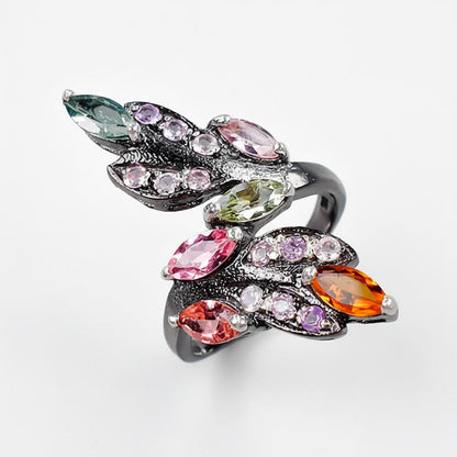 925 Sterling Silver Tourmaline Leaf Ring