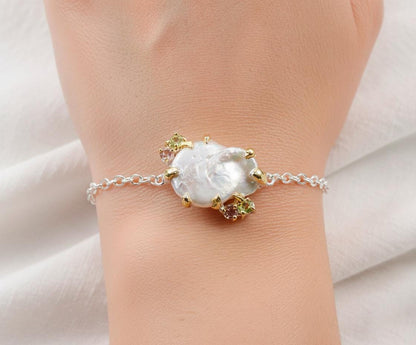 925 Sterling Silver Raw Baroque Pearl Bracelet