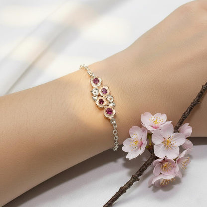 925 Sterling Silver Garnet Chain Bracelet