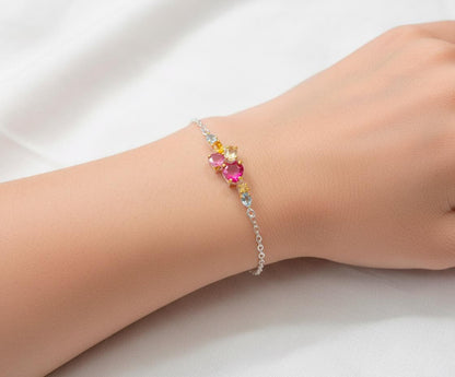 925 Sterling Silver Ruby Heart Bracelet