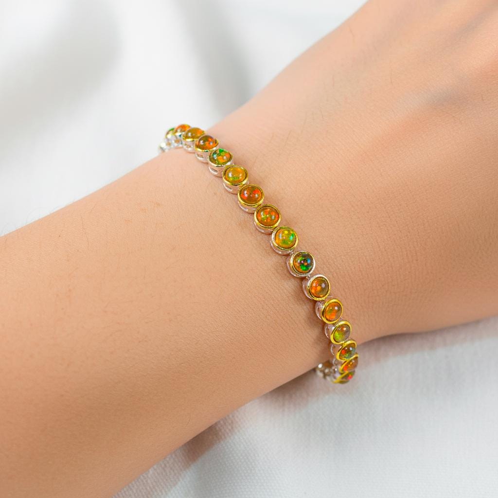 925 Sterling Silver Fire Opal Bracelet