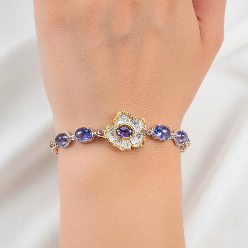925 Sterling Silver Tanzanite Flower Bracelet