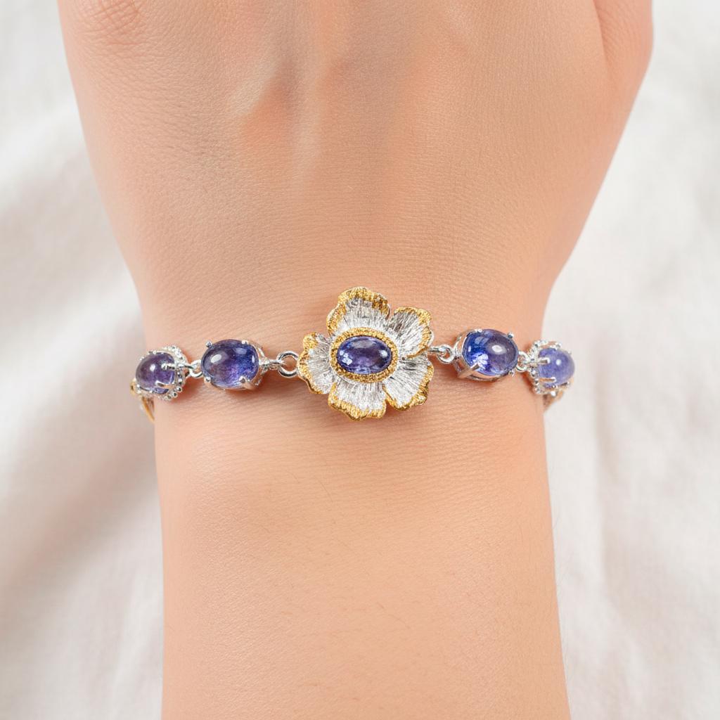 925 Sterling Silver Tanzanite Flower Bracelet