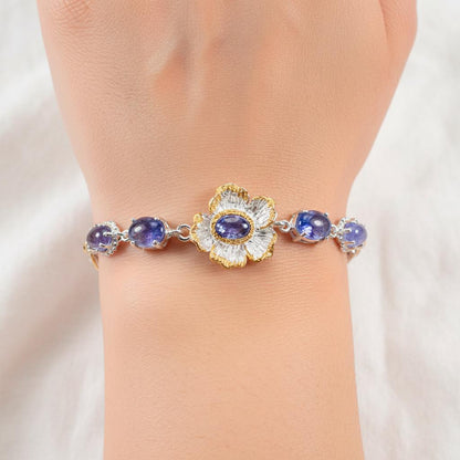 925 Sterling Silver Tanzanite Flower Bracelet