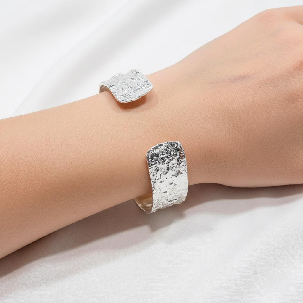 925 sterling silver baroque pearl wide cuff bracelet