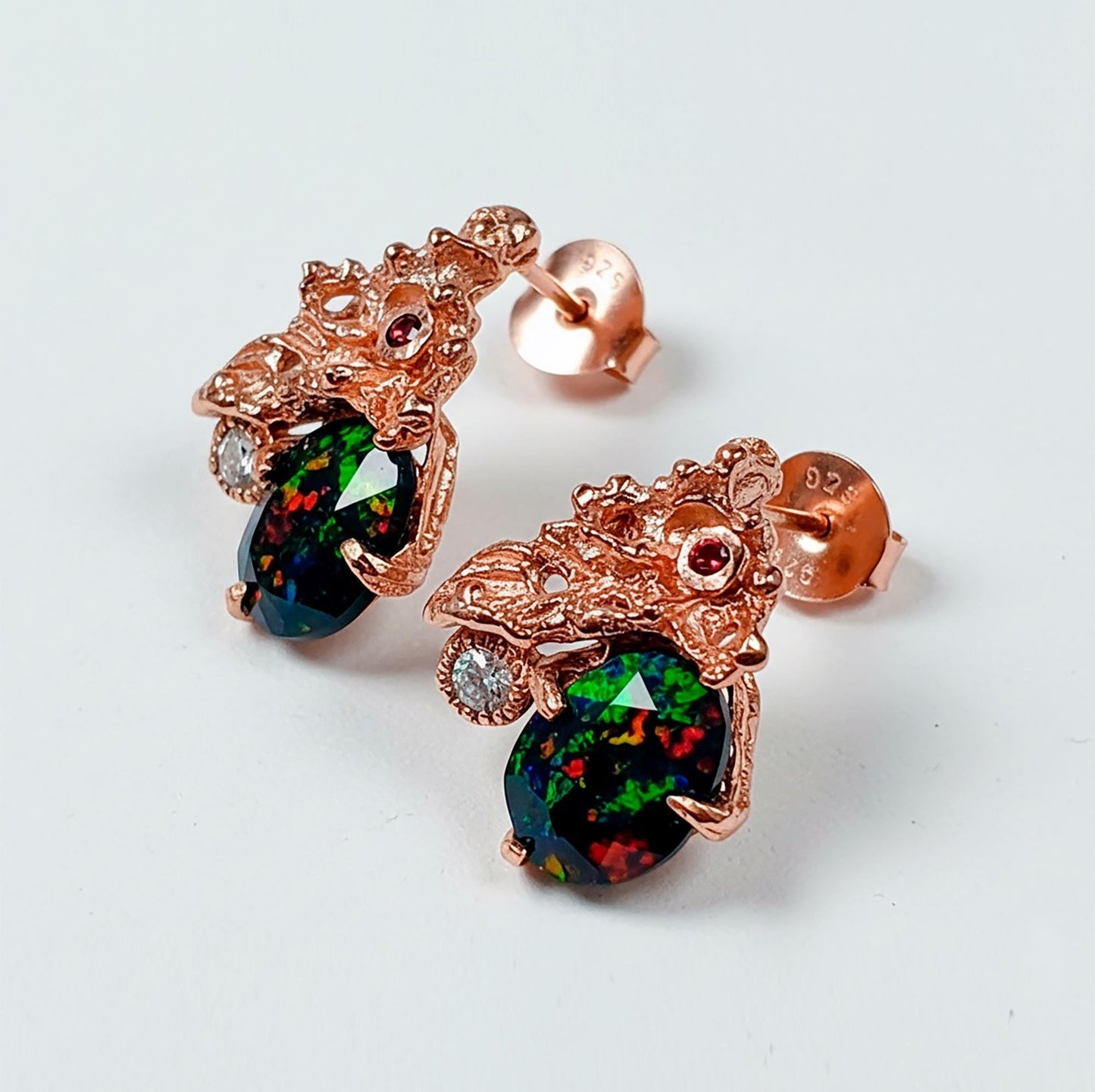 925 Sterling Silver Black Opal Leaf Studs