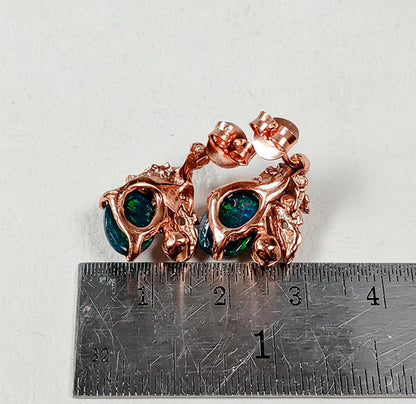 925 Sterling Silver Black Opal Leaf Studs