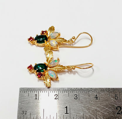925 Sterling Silver Black Opal Botanical Earrings