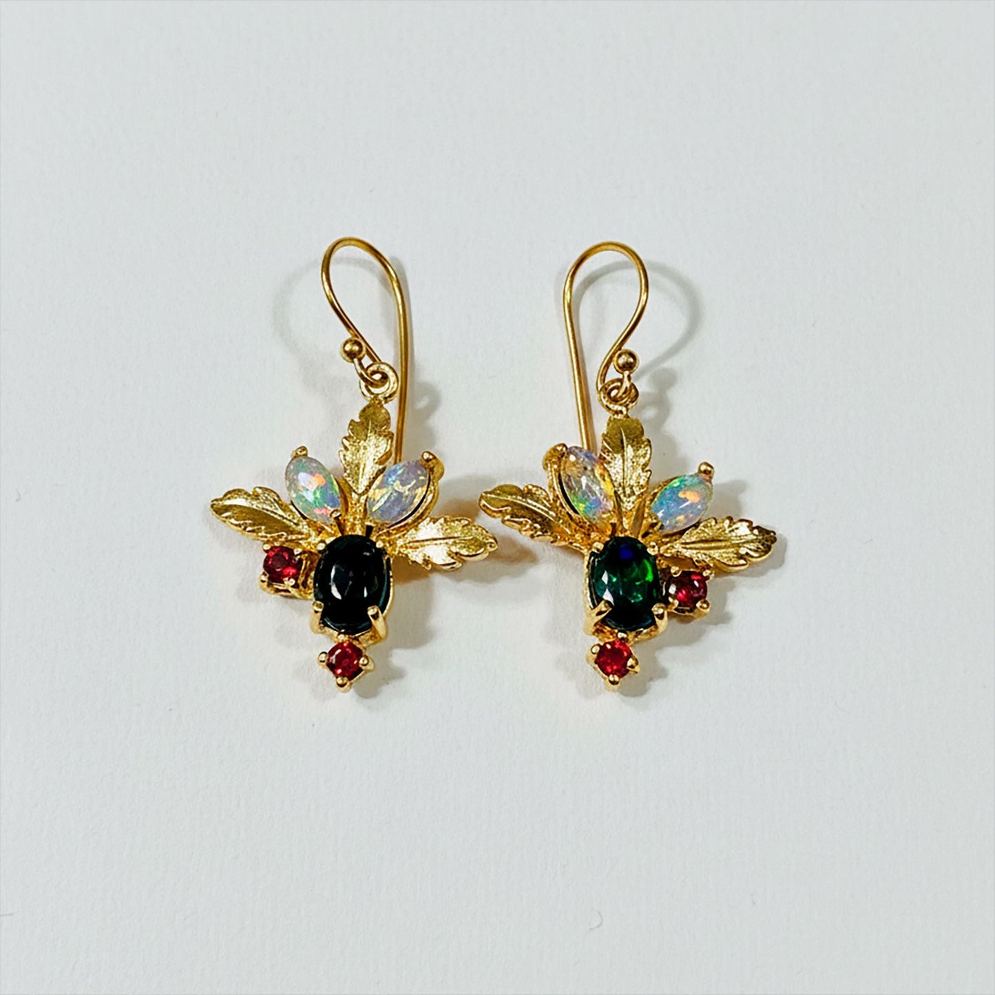 925 Sterling Silver Black Opal Botanical Earrings