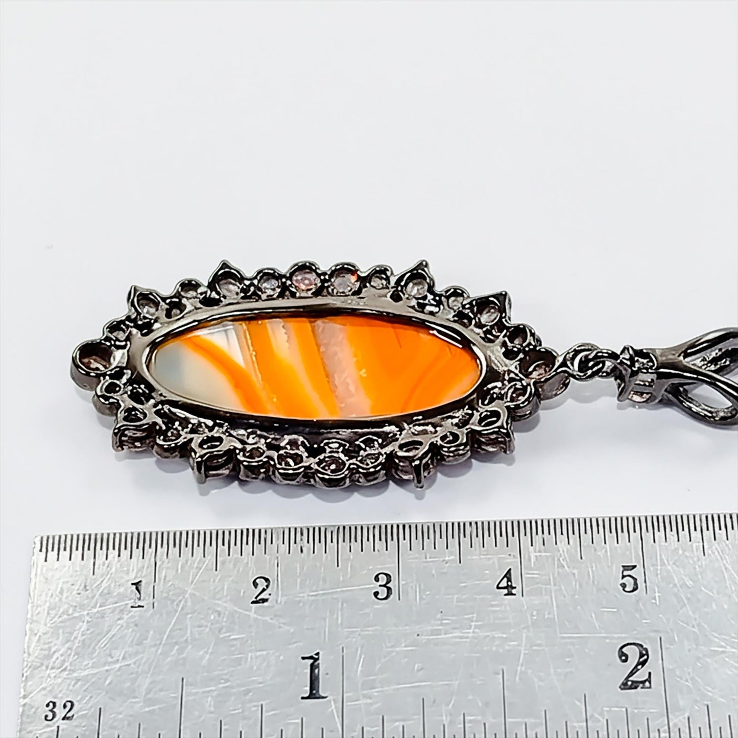 925 Sterling Silver Orange Agate Halo Necklace