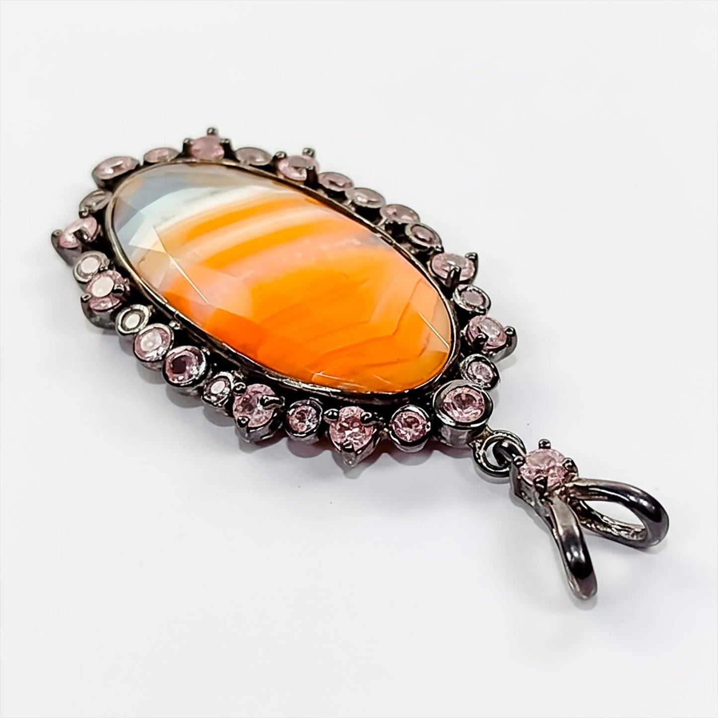 925 Sterling Silver Orange Agate Halo Necklace