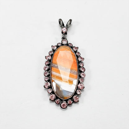 925 Sterling Silver Orange Agate Halo Necklace