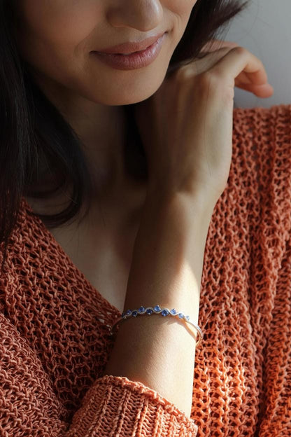 925 Sterling Silver Blue Sapphire Cuff Bracelet