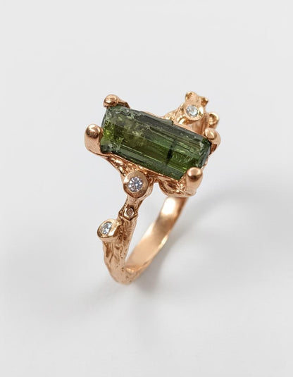 925 Sterling Silver Raw Green Tourmaline Minimalist Ring