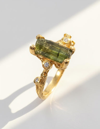 925 Sterling Silver Raw Green Tourmaline Minimalist Ring