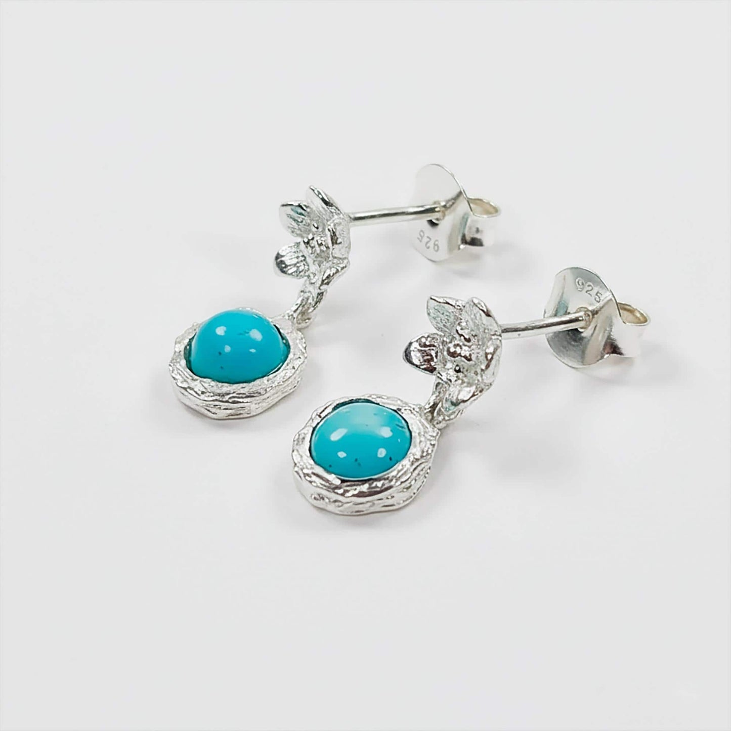 925 Sterling Silver Turquoise Birth Flower Earrings