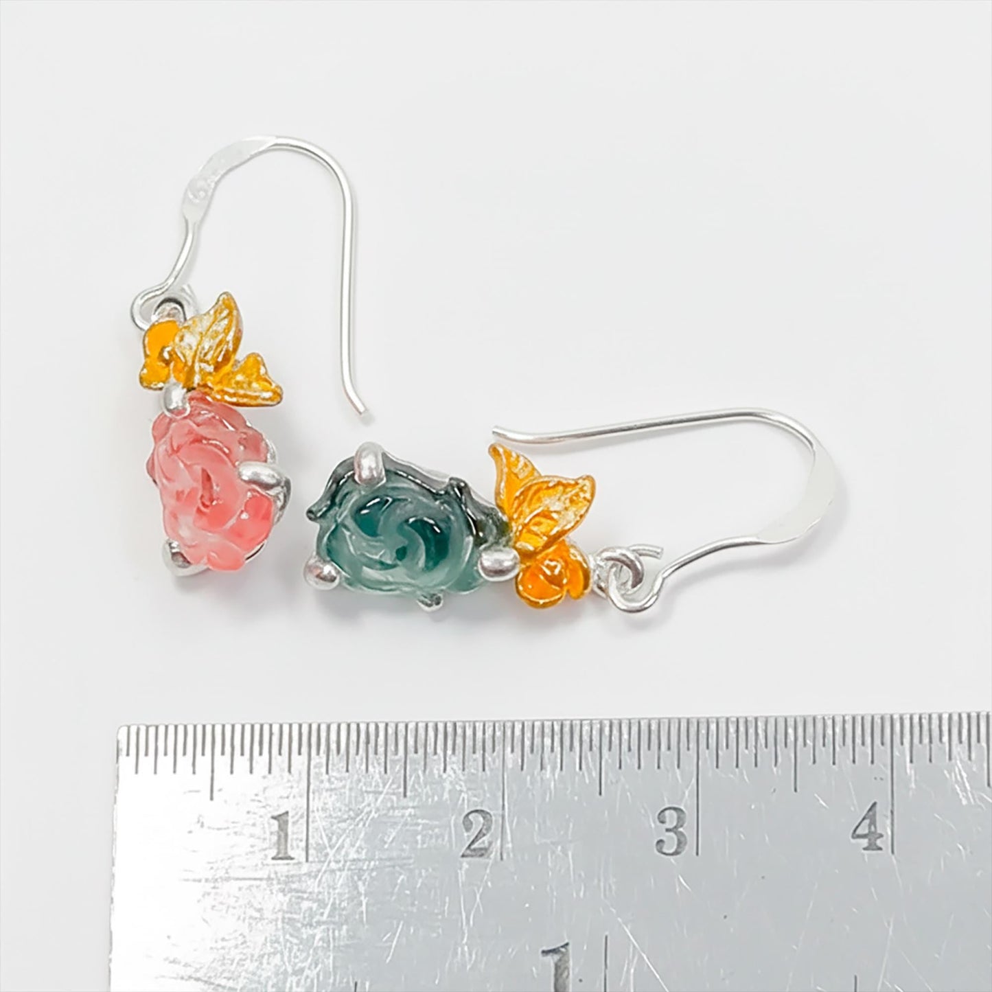 925 Sterling Silver Rose Tourmaline Flower Earrings