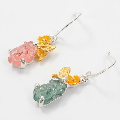 925 Sterling Silver Rose Tourmaline Flower Earrings