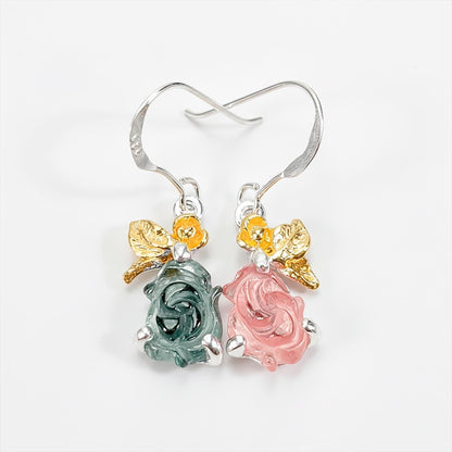 925 Sterling Silver Rose Tourmaline Flower Earrings