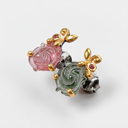 925 sterling silver pink green tourmaline earrings