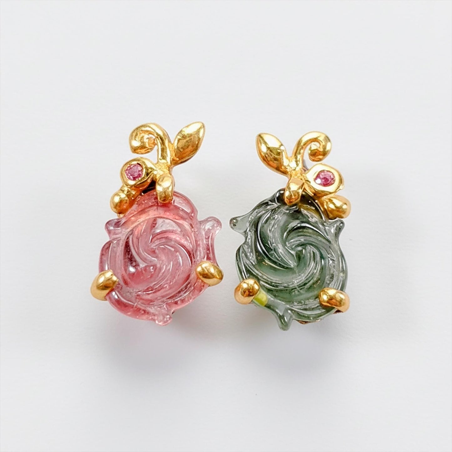 925 sterling silver pink green tourmaline earrings