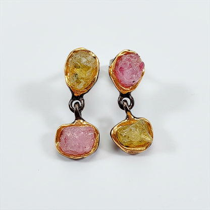 925 Sterling Silver Raw Ruby Peridot Earrings