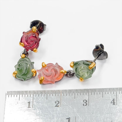 925 Sterling Silver Pink Green Tourmaline Earrings