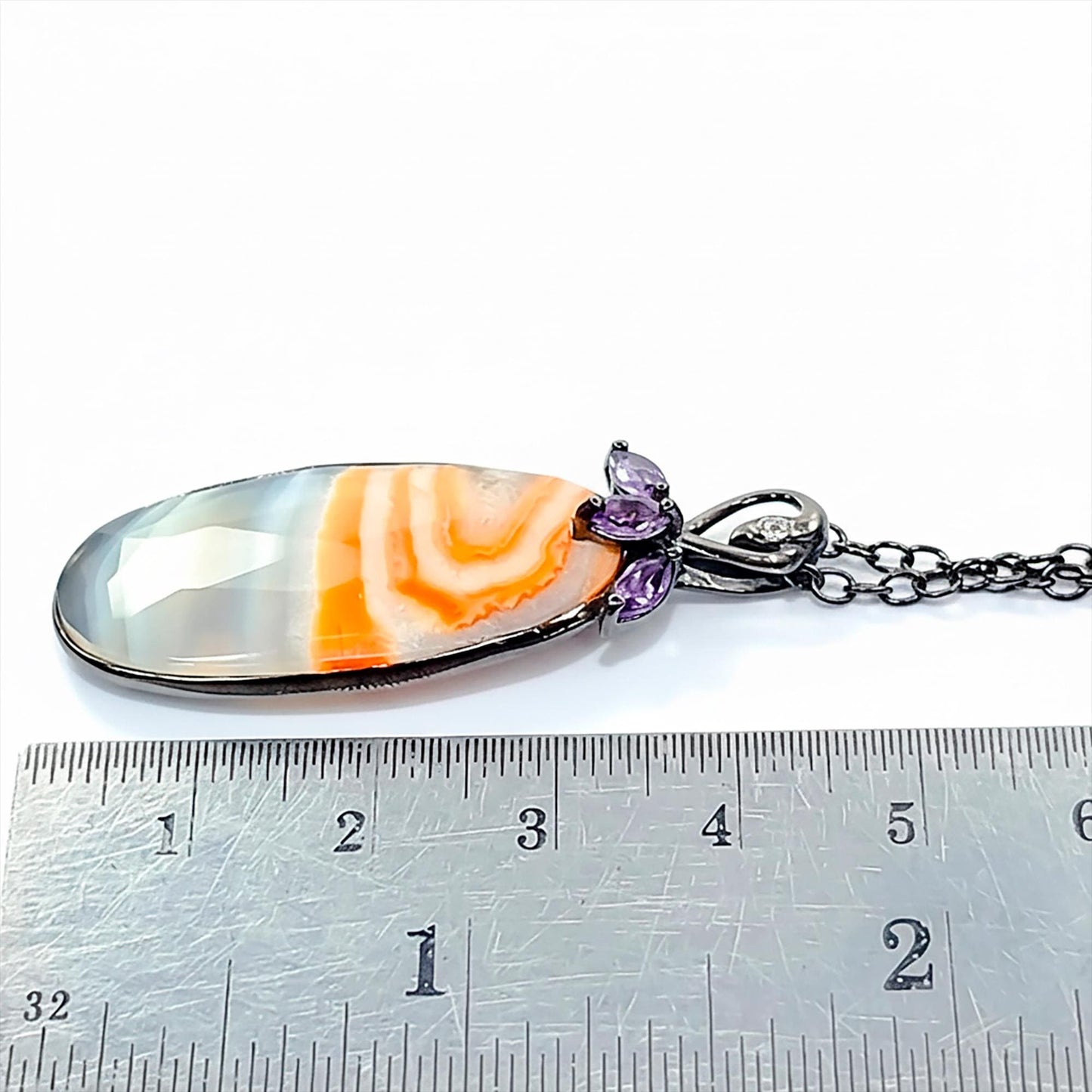 925 Sterling Silver Orange Agate Oval Necklace