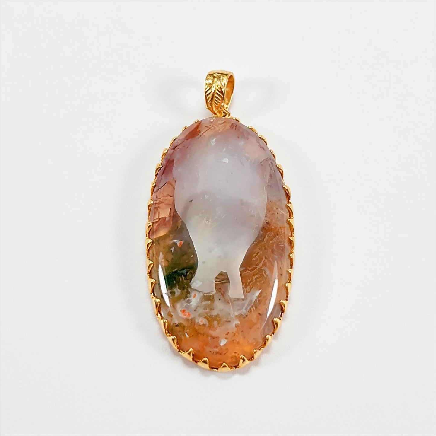 925 Sterling Silver Red Moss Agate Oval Necklace