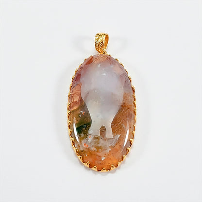 925 Sterling Silver Red Moss Agate Oval Necklace