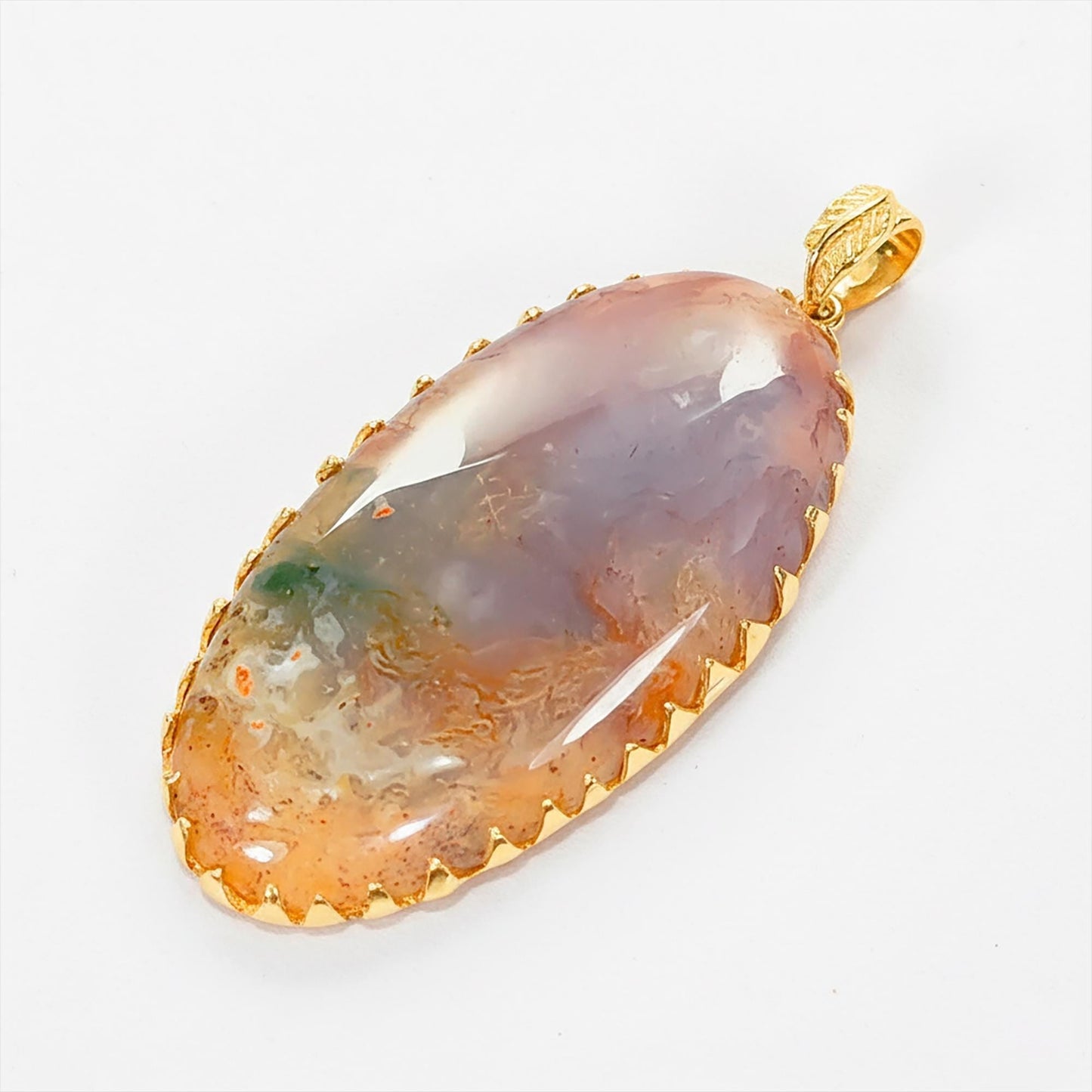 925 Sterling Silver Red Moss Agate Oval Necklace