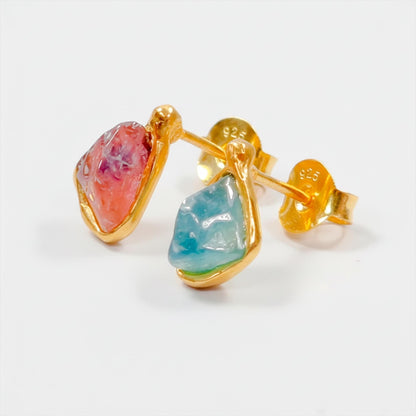 925 Sterling Silver Raw Tourmaline Stud Earrings