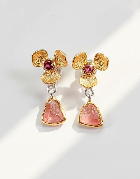 925 Sterling Silver Raw Pink Tourmaline Earrings