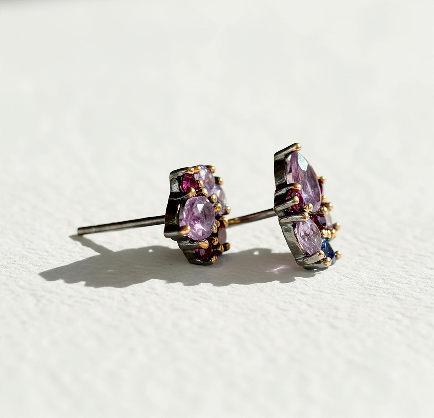 925 Sterling Silver Amethyst Topaz Garnet Stud Earrings