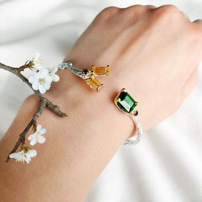 925 Sterling Silver Tourmaline Citrine Cuff Bracelet