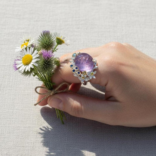 925 Sterling Silver Amethyst Flower Bouquet Ring