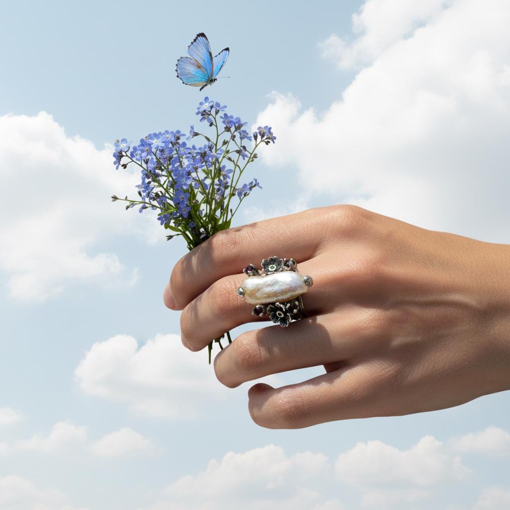 925 Sterling Silver Raw Pearl Branch Ring