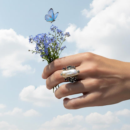 925 Sterling Silver Raw Pearl Branch Ring