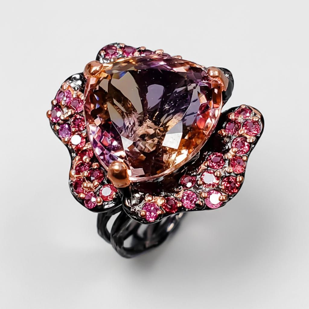 925 Sterling Silver Ametrine Chunky Floral Ring