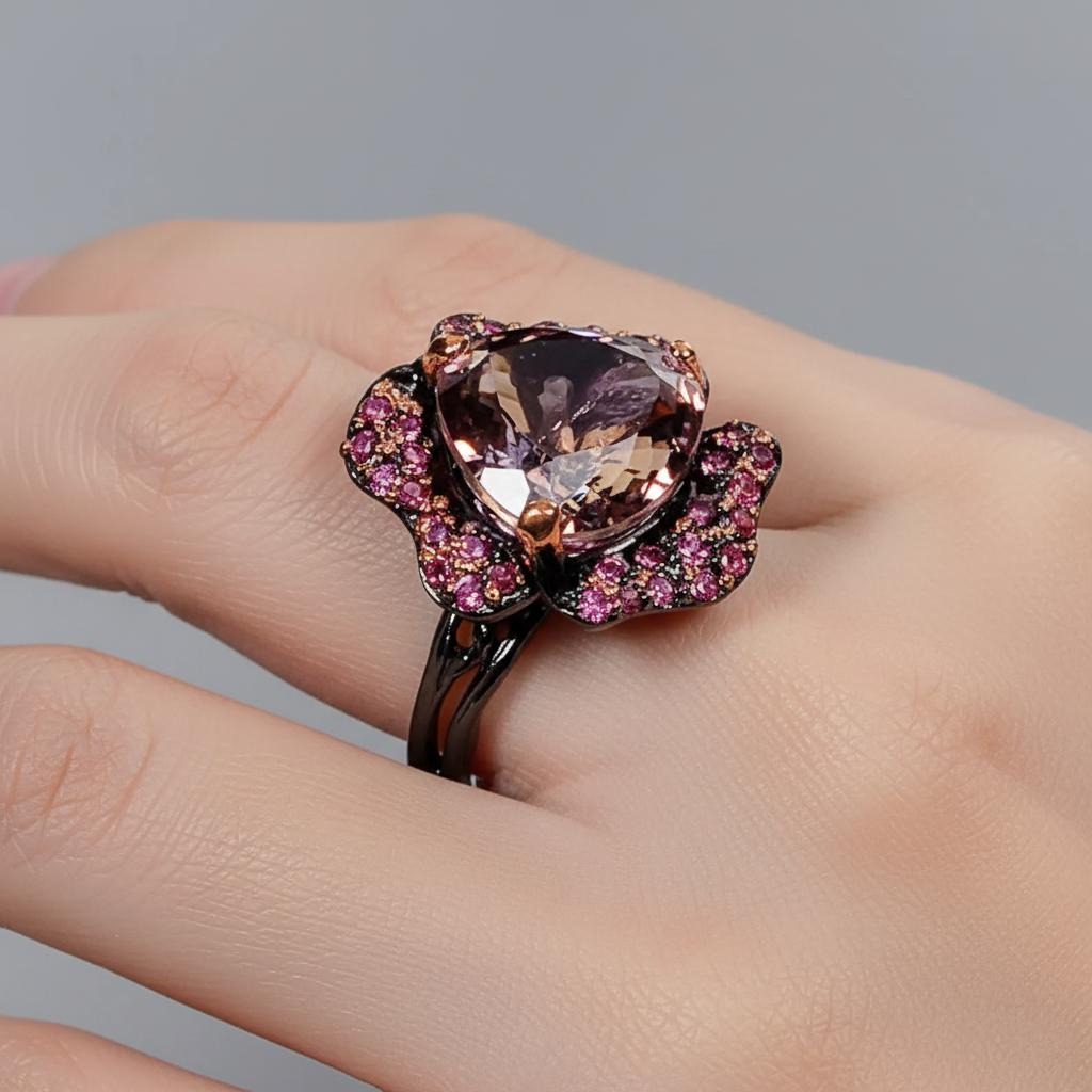 925 Sterling Silver Ametrine Chunky Floral Ring