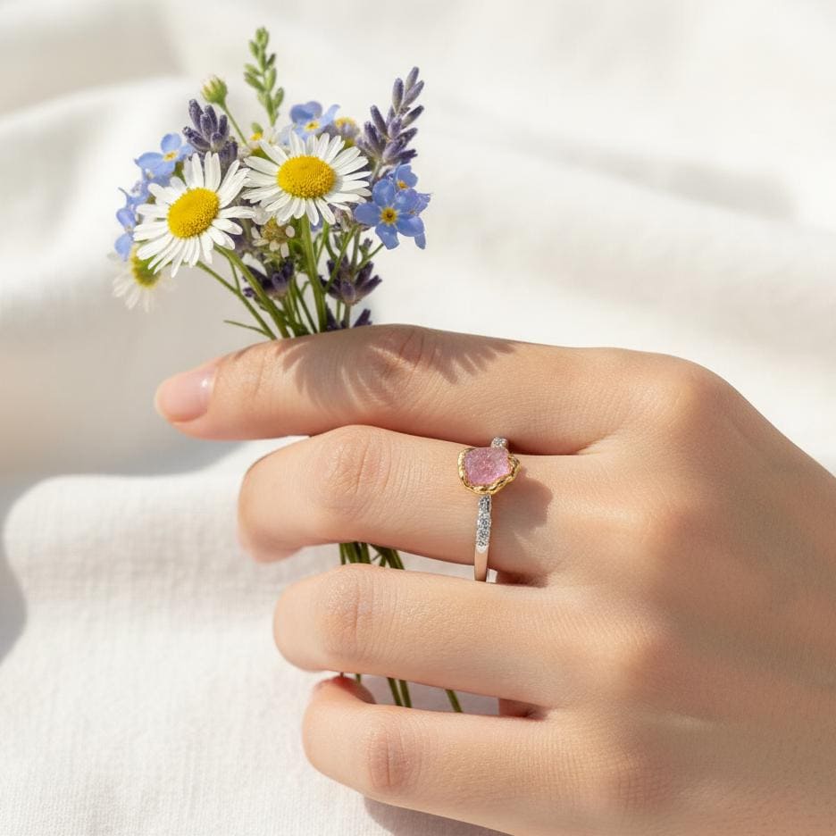925 Sterling Silver Raw Ruby Dainty Ring