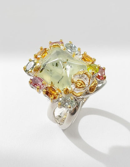 925 sterling silver green prehnite forest ring