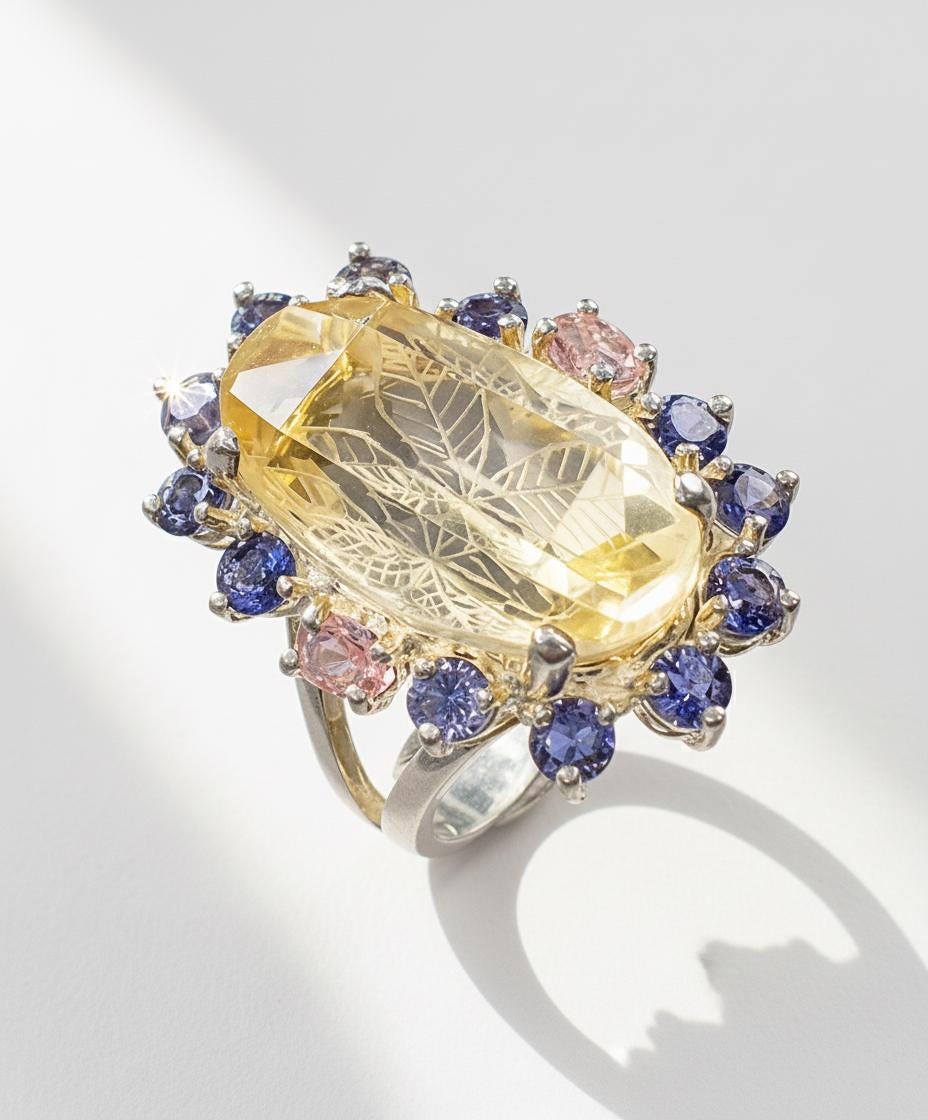 925 Sterling Silver Citrine Halo Ring