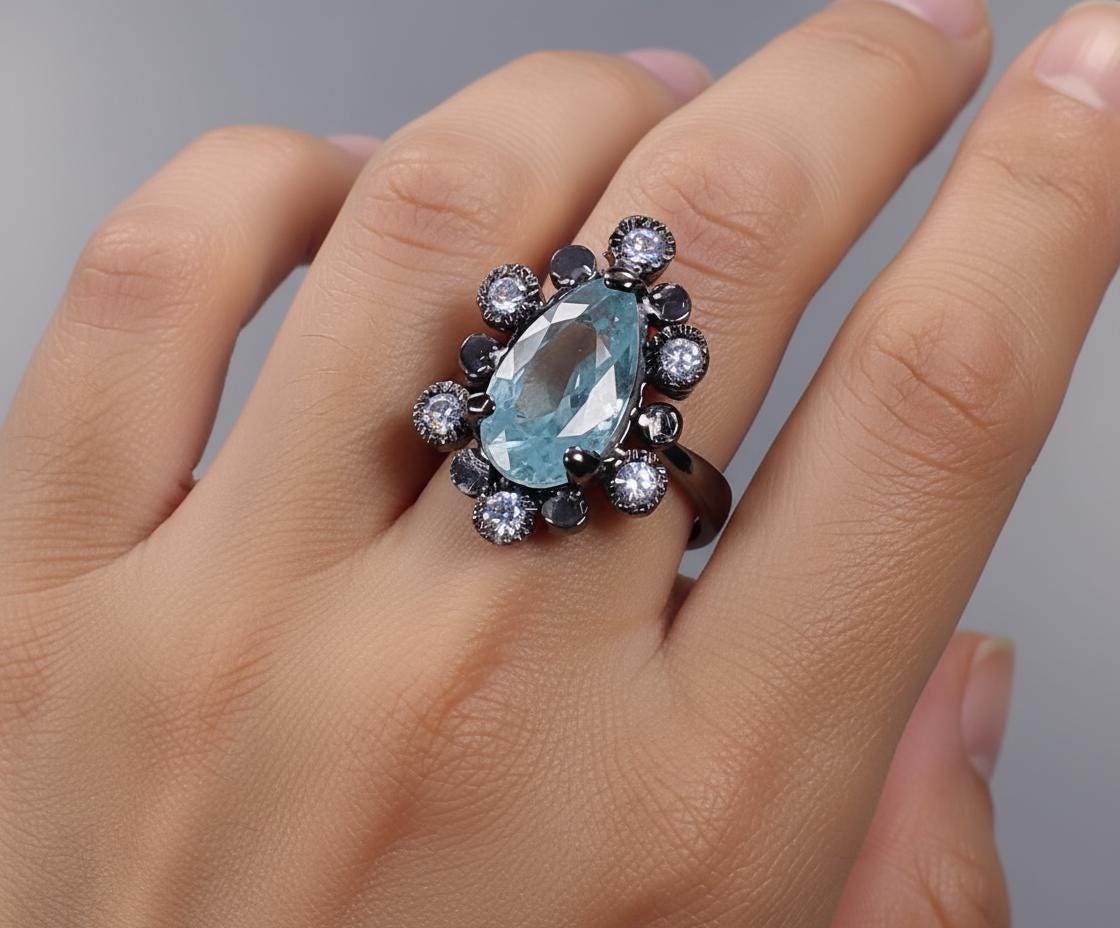 925 Sterling Silver Blue Kyanite Teardrop Ring