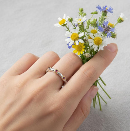 925 Sterling Silver Garnet Rope Eternity Band Ring