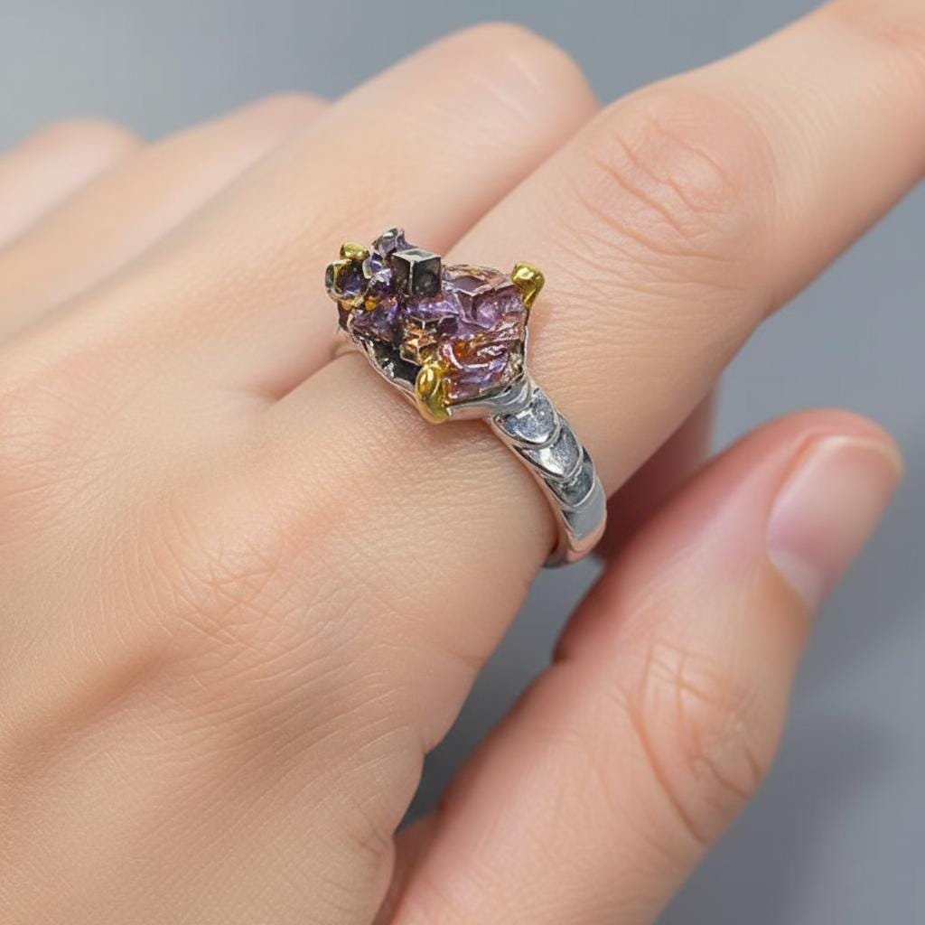 925 Sterling Silver Raw Bismuth Handmade Ring