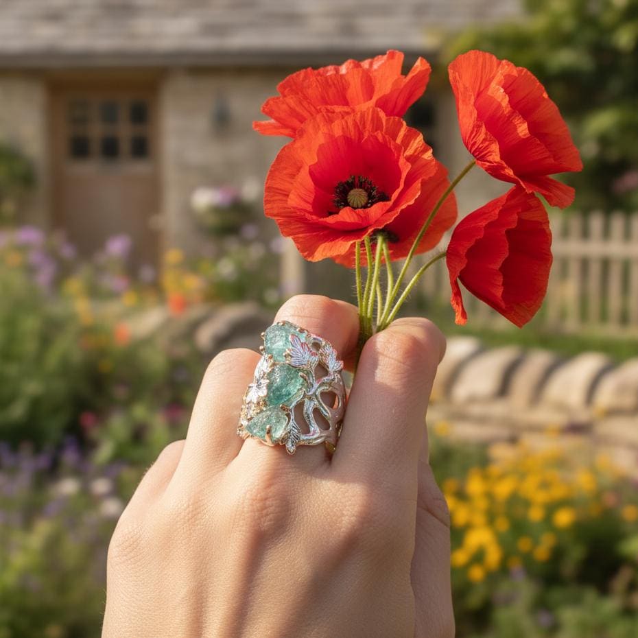 925 Sterling Silver Raw Apatite Statement Ring