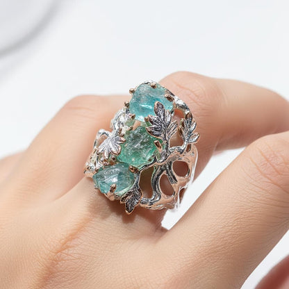 925 Sterling Silver Raw Apatite Statement Ring