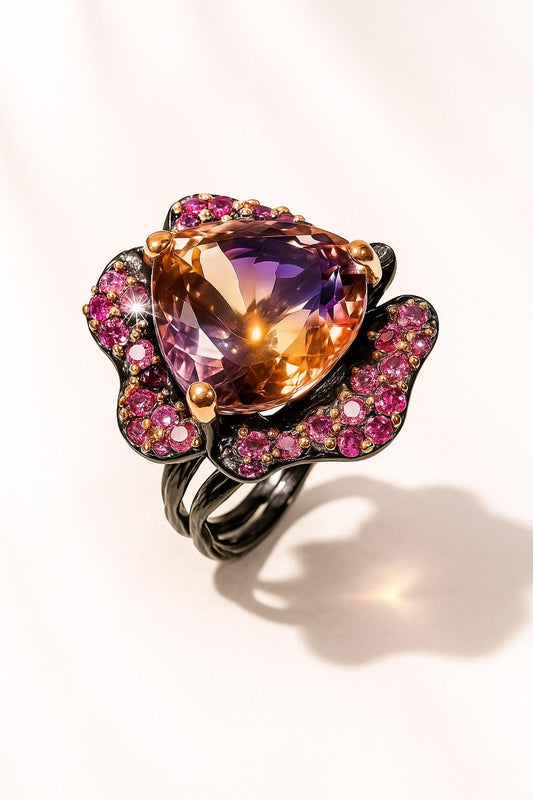 925 Sterling Silver Ametrine Chunky Floral Ring