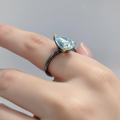 925 Sterling Silver Aquamarine Pear Ring